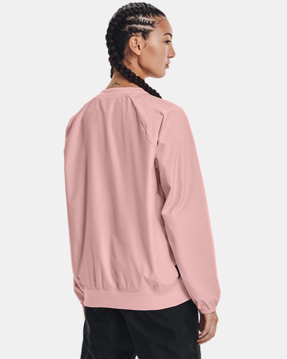 Sudadera con cuello redondo UA RUSH™ Woven para mujer, Pink, pdpMainDesktop image number 1